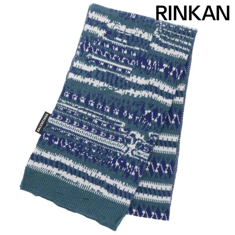 バレンシアガ ダメージ加工ノルディック柄マフラー メンズ 12 28～1 6 発送 問い合わせ遅延