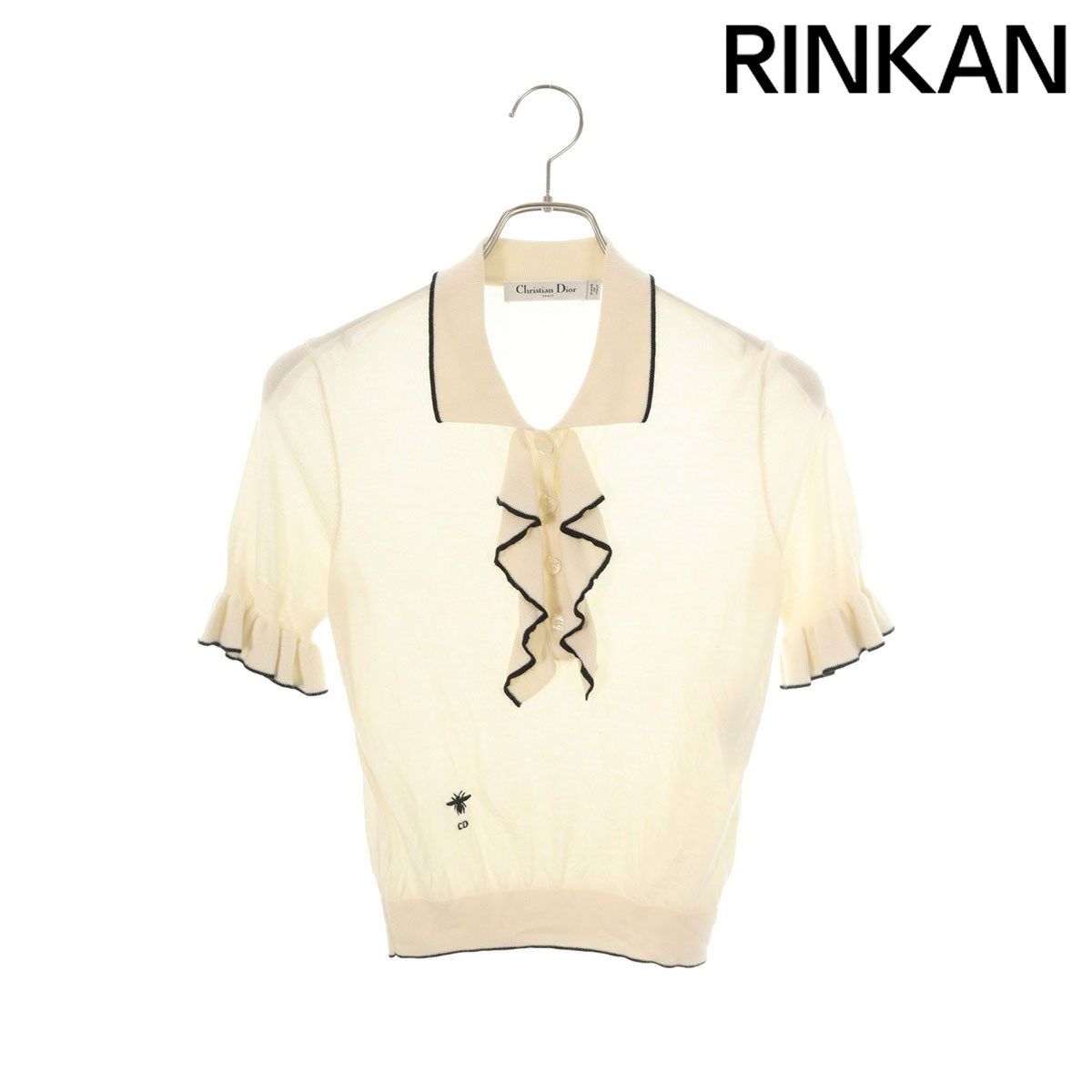 クリスチャンディオール カシミヤニットショートスリーブフリルブラウス レディース 36 12 28～1 6 発送 問い合わせ遅延