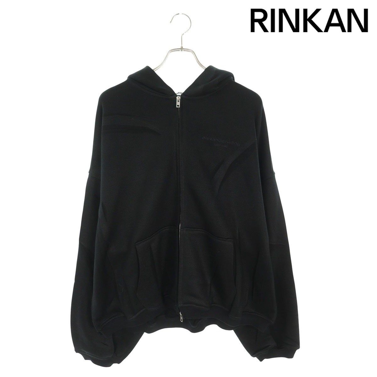 アレキサンダーワン 25 AW CREASED ZIP UP HOODIE シワ加工ロゴ刺繍ダブルジップアップパーカー レディース M 12 28～1 6 発