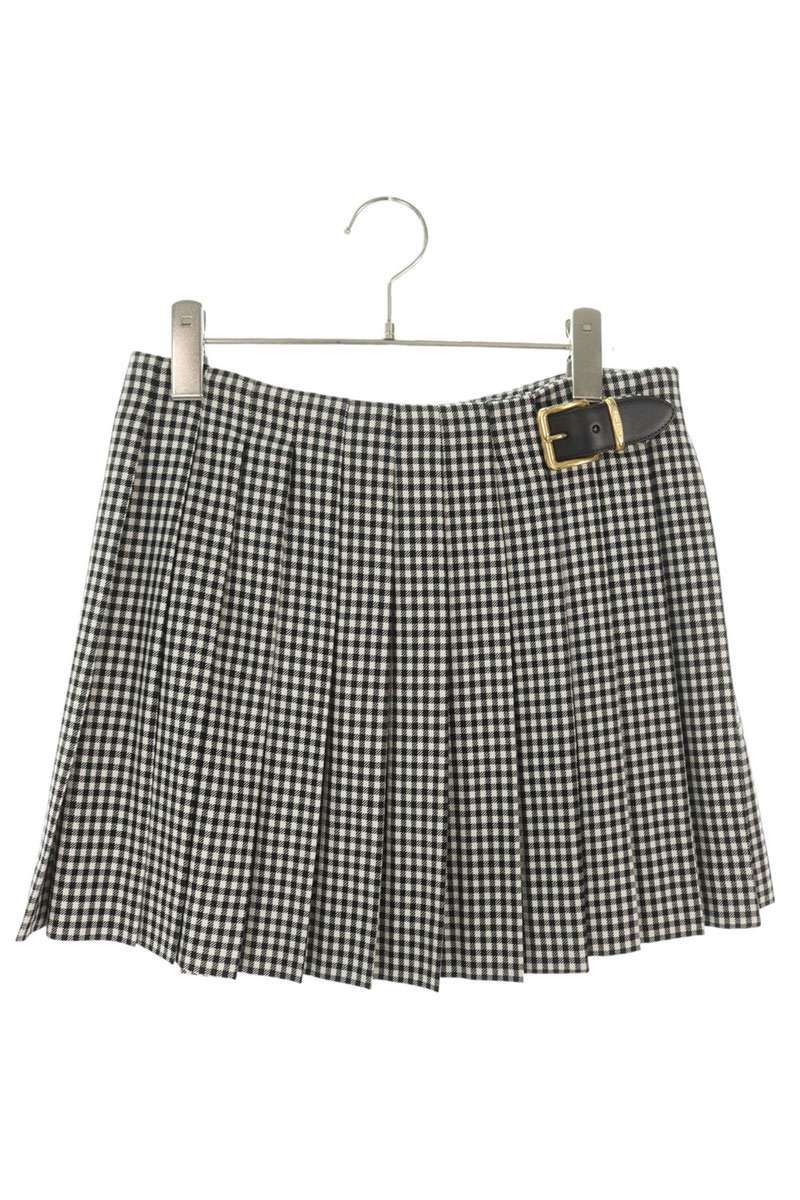ミュウミュウ MG2062 ベルトデザインロゴワッペンチェック柄スカート