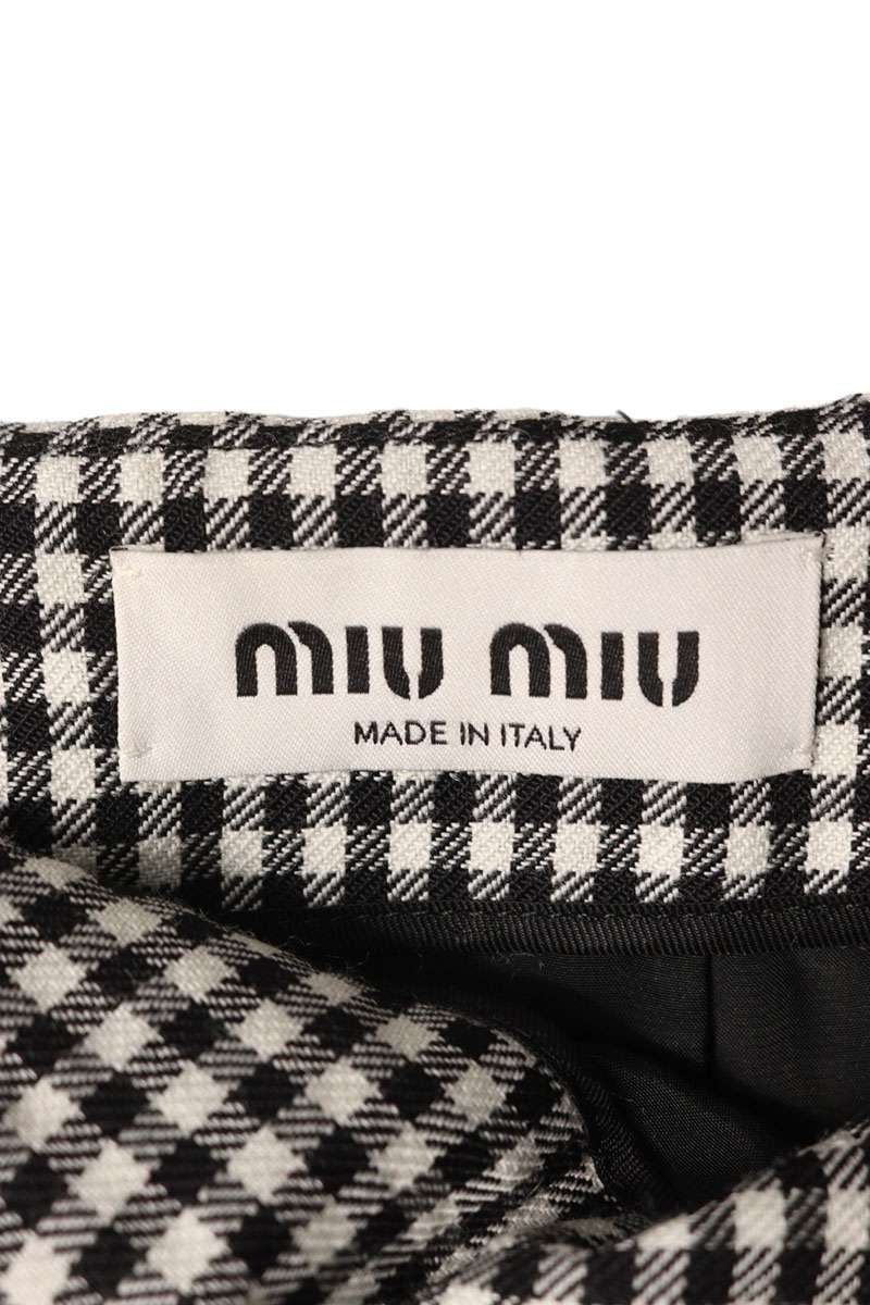 ミュウミュウ MG2062 ベルトデザインロゴワッペンチェック柄スカート