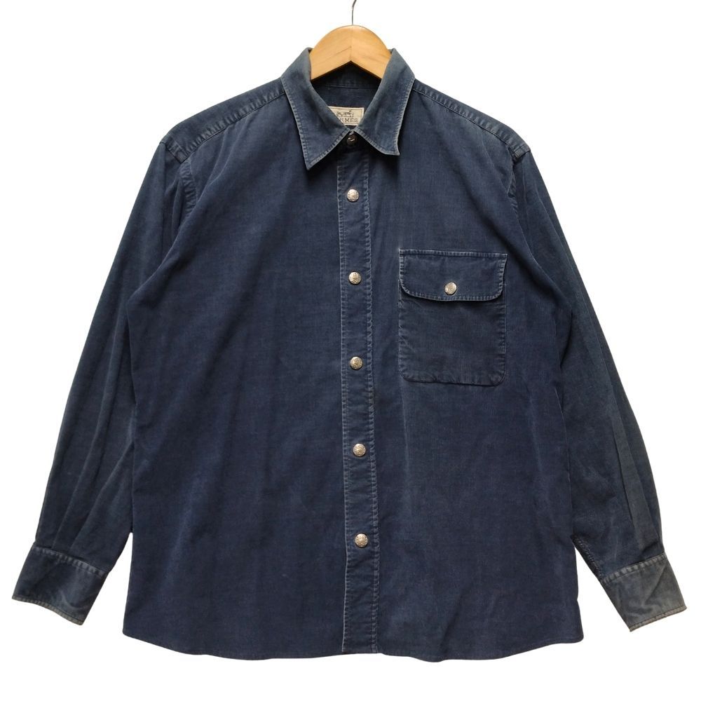 HERMES エルメス Hロゴ スナップボタン コーデュロイシャツ フランス製