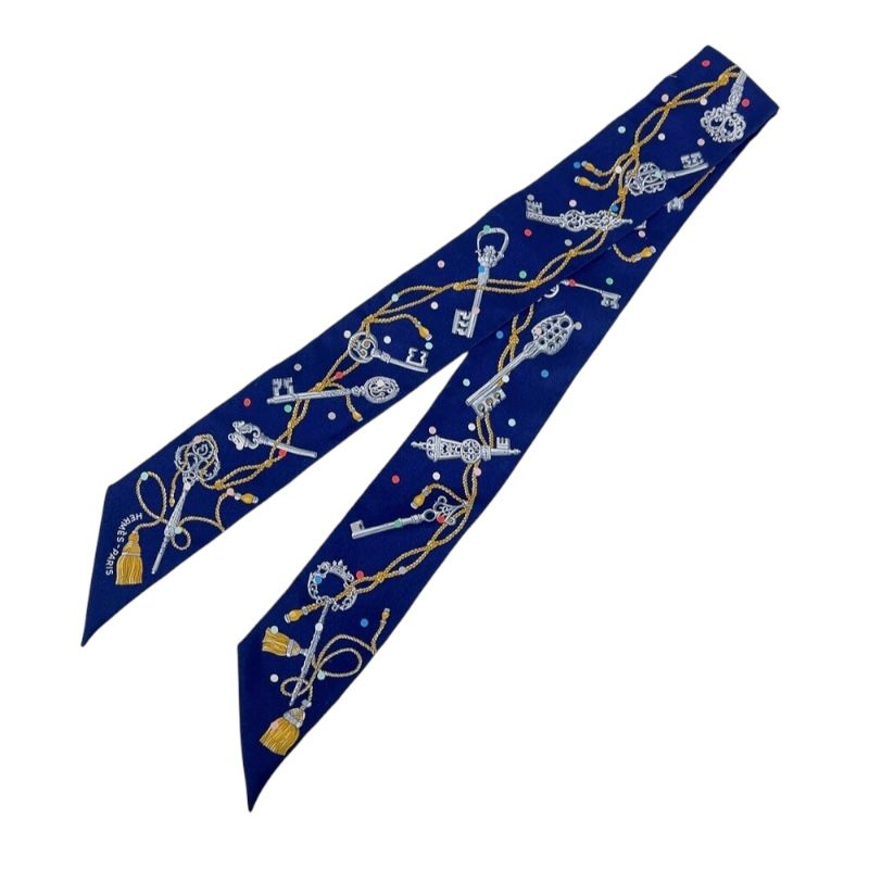 エルメス HERMES ツイリー Les Cles a Pois レ クレ ア ポア マリン グリスアルジョン シルク レディース スカーフ