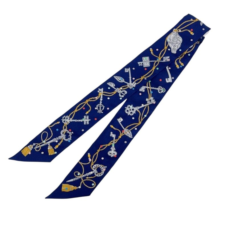 エルメス HERMES ツイリー Les Cles a Pois レ クレ ア ポア マリン グリスアルジョン シルク レディース スカーフ
