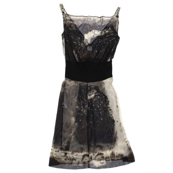 ジャンポールゴルチエ ファムJean Paul FEMME コラージュプリント切替パワーネットキャミワンピース 黒焦げ茶他40