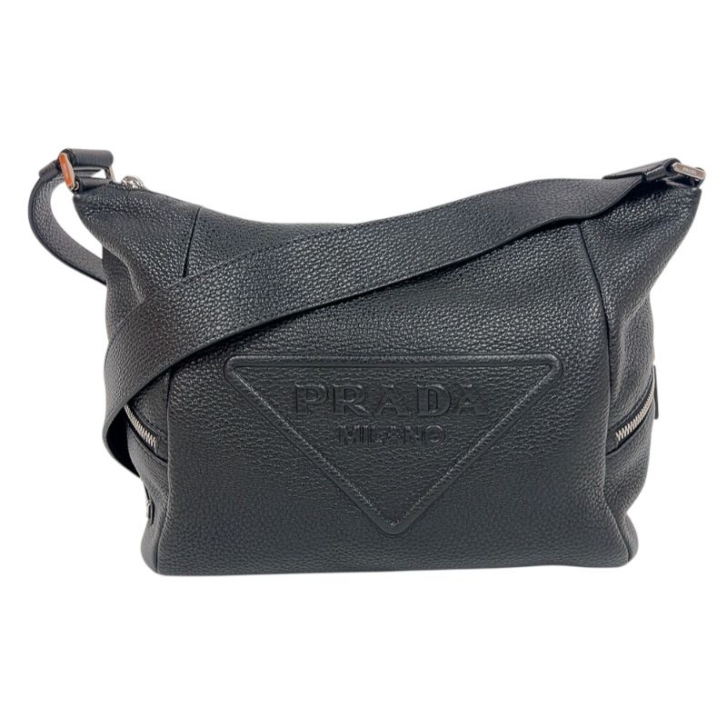 プラダ PRADA トライアングルロゴショルダー ブラック シルバー金具 ヴィッテロダイノレザー メンズ ショルダーバッグ