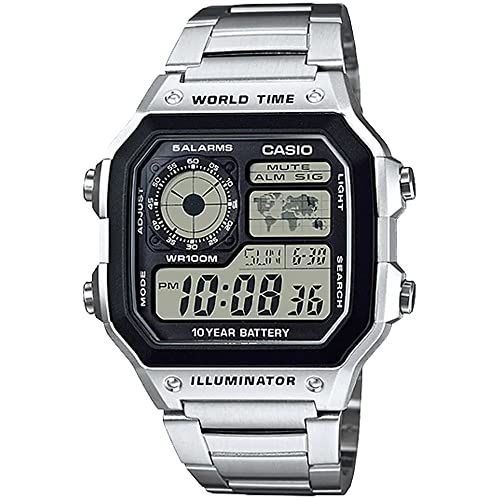 カシオ CASIO ワールドタイム World Time デジタル 腕時計 AE 1200 WHD 1 AV メンズ メタルバンド シルバー 海外モデル 並行輸入品 po 648 c 7 a 85