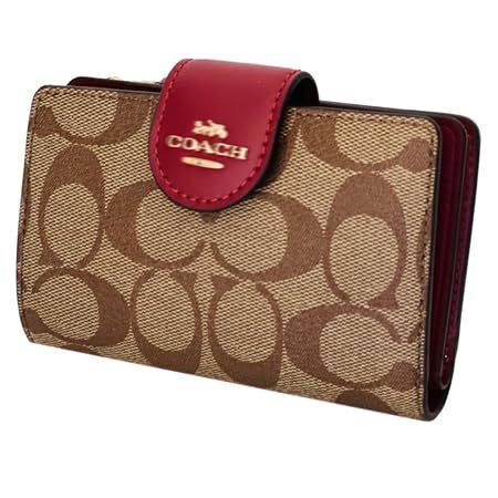 レディース 二つ折り財布ラグジュアリー シグネチャー レザー ミディアム コーナー ジップ ウォレットア 通販 L型 財布ウトレット品 カーキ クラレット 並行輸入品 po