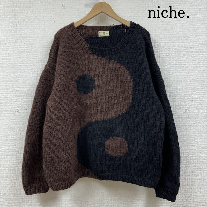 ニッチ WOOLEN 太陰太 図 陰陽 クルーネック ハンド ニット メンズ 52 ISItems 古着