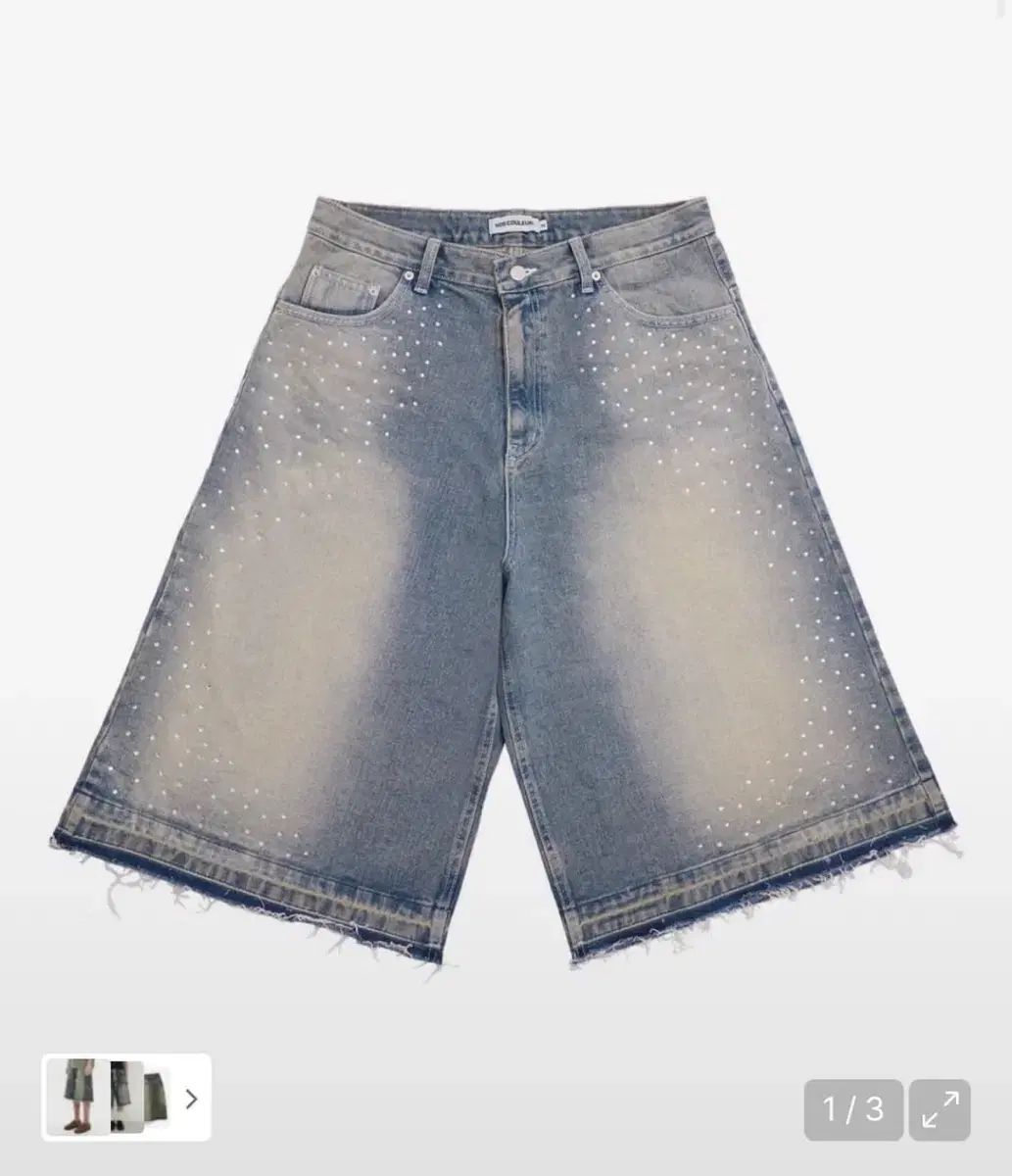 1 NOS COULEURS ビーズ ワイド デニム ショーツ ブルー