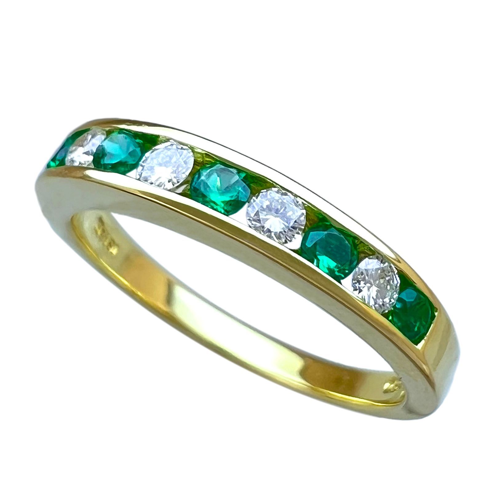 TIFFANY＆Co ティファニー リング エメラルド ダイヤ ヴィンテージ 750 K 18 YG レールセッティング 9号 指輪