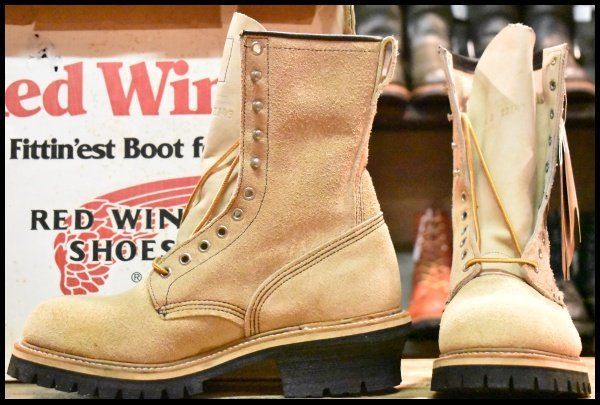 8 5 D DEAD PT 91刺繍 98年 レッドウィング 8218 スエード ロガー タンラフアウト ベージュ 編み上げ ロング ブーツ redwing FI 338