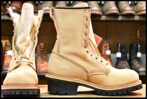 8 5 D DEAD PT 91刺繍 98年 レッドウィング 8218 スエード ロガー タンラフアウト ベージュ 編み上げ ロング ブーツ redwing FI 338