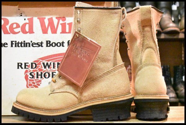  8 5 D DEAD PT 91刺繍 98年 レッドウィング 8218 スエード ロガー タンラフアウト ベージュ 編み上げ ロング ブーツ redwing FI 338 ワークブーツ ブーツ 革靴