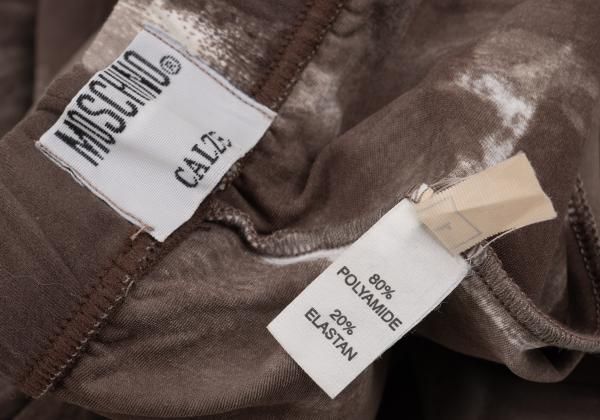 モスキーノMOSCHINO CALZE ポリストレッチ総柄レギンスパンツ モカオフ1