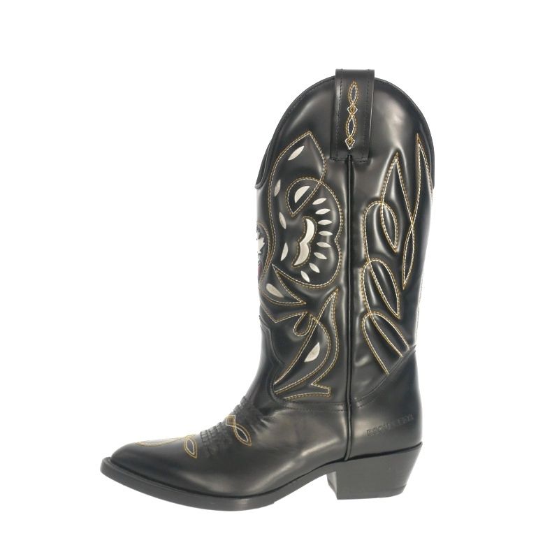 【中古】未使用品 ディースクエアード DSQUARED2 23AW Heeled Boots 刺繍 ウエスタンブーツ 靴 39 ブラック 黒 ディースクエアード DSQUARED2 23AW Heeled Boots 刺繍 ウエスタン