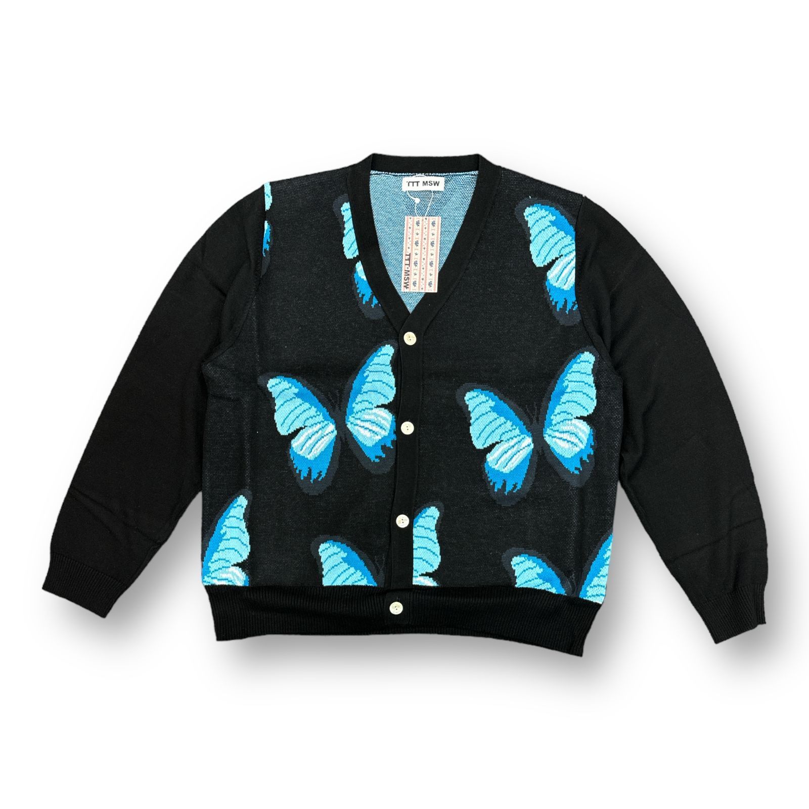 参考上代27500円 未使用 TTT_MSW 22SS Butterfly knit Cardigan バタフライニットカーディガン セーター ティーモダンストリートウェア TTT-2022SS-KT11 ブラック F （61503A） 参考上代27500円 未使用 TTT_MSW 22SS Butterfly knit Cardigan