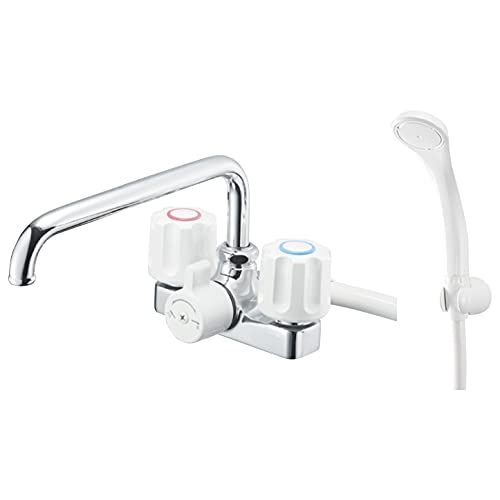 SANEI サンエイ ツーバルブデッキシャワー混合栓 台付き 2穴 ホース長さ1 6 m 配管ピッチ102ｍｍ 一般地 寒冷地共用形 シルバー 日本製 SK 71 W 13