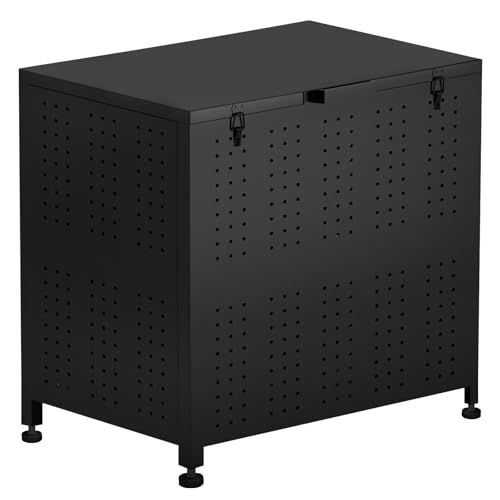 MONCA ゴミ箱 屋外 大型 庭用 175 L 大容量 工具不要 組立簡単 ゴミステション 大きい 収納ボックス ごみ収集ボックス カラス除け カラスや野良猫からゴミを守る 荒らし防止 分別箱 屋外収納庫 アジャスター ふた付き 多用途 高強度 安定性 m