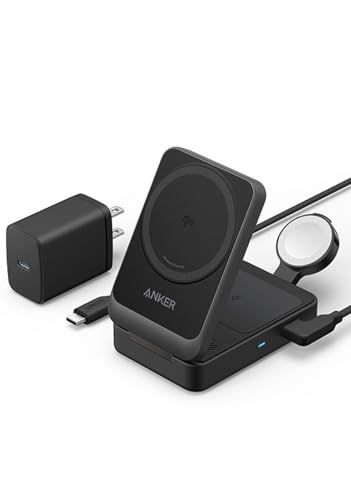 Anker MagGo Wireless Charging Station F able 3 in 1 Qi 2対応 マグネット式 ワイヤレス充電ステーション ワイヤレス出力 Apple Watchホルダー付 iPhone MagSaf m