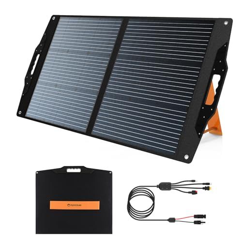 FlexSolar 100 W ポータブル電源用ソーラーパネル 角度調節式スタンド付き折りたたみ式ソーラー充電器 QC 3 0 USB A C M 4 出力対応 IP 67 防水 キャンプ RV 緊急時に適用 in 1 ケーブル付き