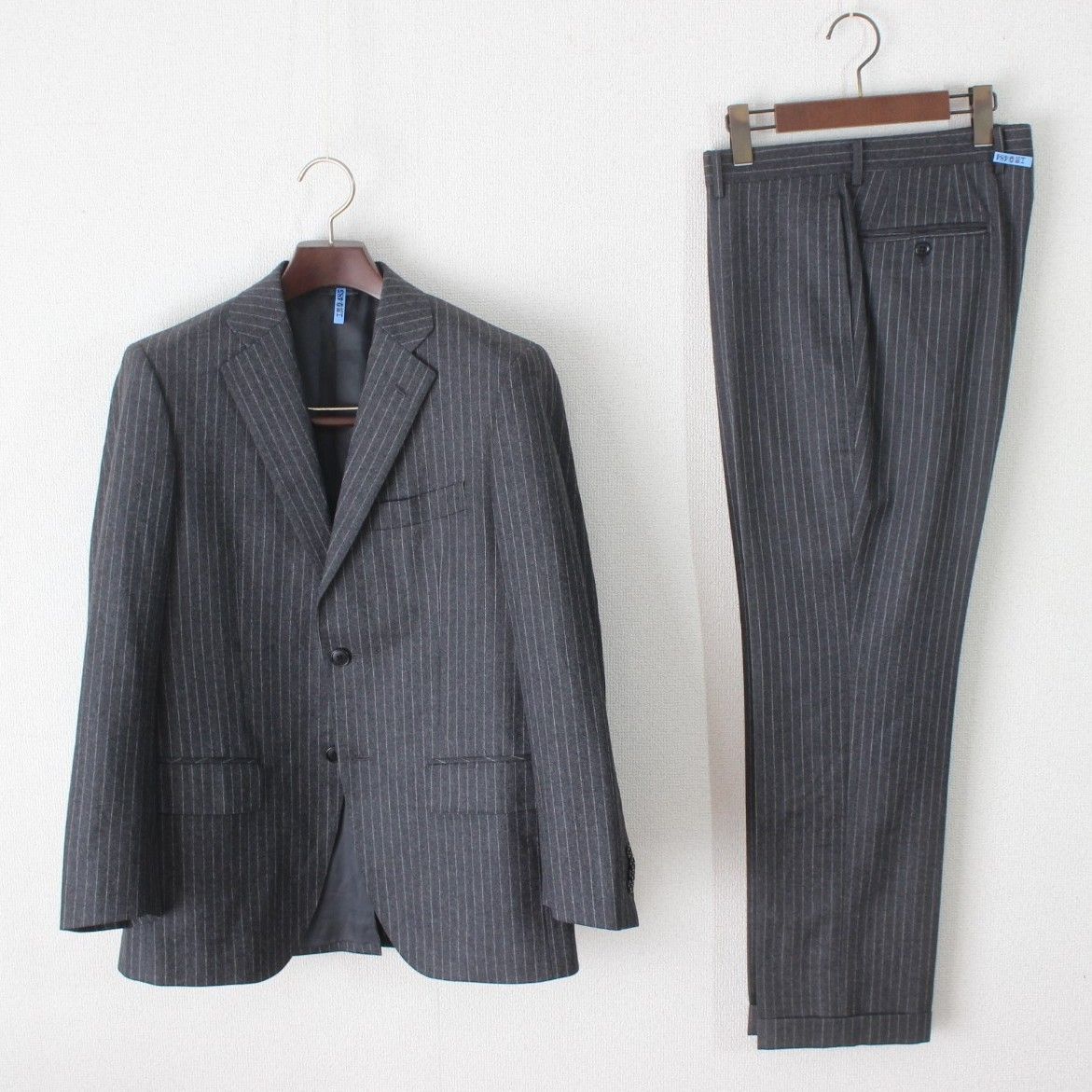 05 ミツミネ カノニコ スーツ A 4 メンズ M Super 120’s 上質ウール グレー ストライプ柄 面接 ビジネス MITSUMINE 秋冬