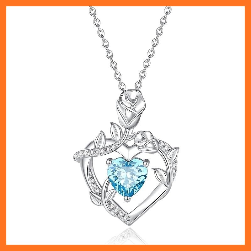 FANCIME ネックレス レディース Blossom Heart ハート アクアマリン 誕生石 オープンハート ローズ ジルコニア 純銀製 彼女 ホワイトディー プレゼント