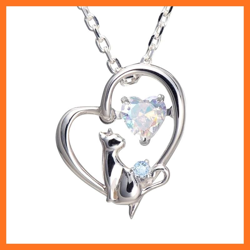 未来天使 WEB 色 ネックレス レディース ハート 猫 ダンシングストーン シルバー 選べる 誕生石 オーロラ アクアマリン