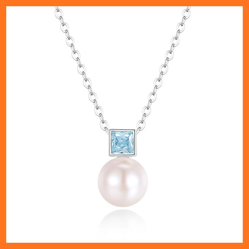 FANCIME 本真珠 ネックレス レディース 天然 淡水真珠 7 5 mm 1粒 アクアマリン 誕生石 エメラルドカード パール キューブ シルバー S 925 お守り石 プレゼント ギフト ご褒美 ラッピング付き