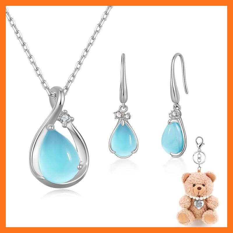 FH bird アクアマリン ピアス ネックレス セット 誕生石 天使の石 シルバー925 アレルギー対応 錆びない 水色 シンプル ティー 記念日 30代 女性 プレゼント アクセサリー
