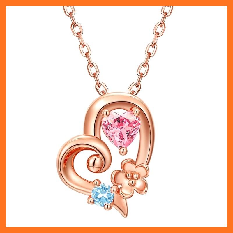 OLIORC 誕生石ネックレス 925純銀製 ハートフラワー 金属アレルギー対応 レディースネックレス 枯れない花プリザーブドフラワー ピンクゴールド