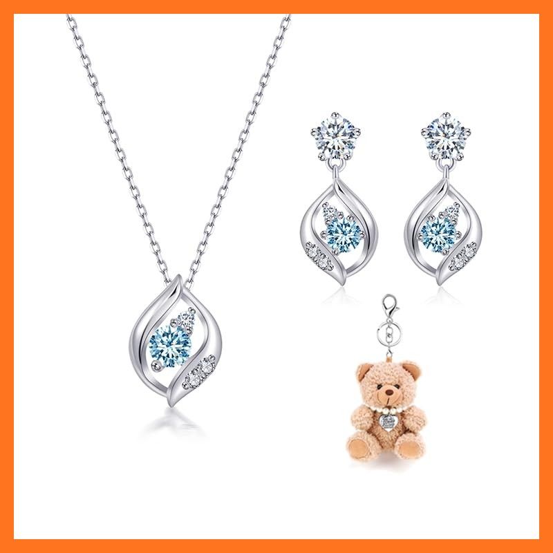 Free bird アクアマリンネックレス ピアスセット レディース シルバー925 ペンダント 誕生石 アクアマリンピアス 葉の形 アクセサリー 女性 金属アレルギー対応 ネックレス プレゼント