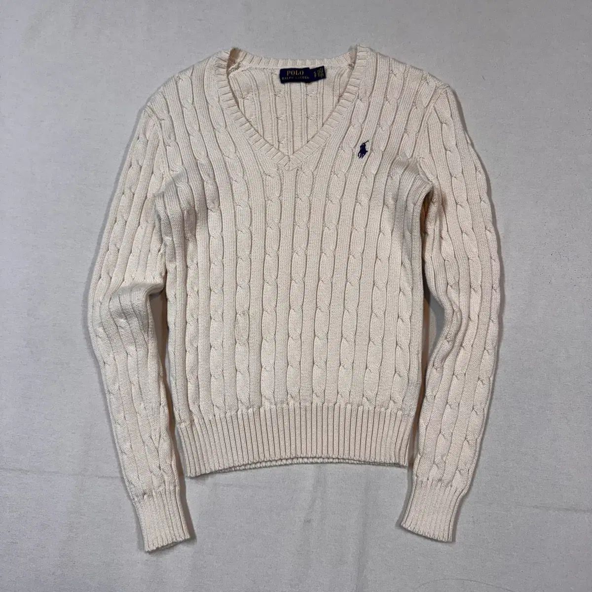 S POLO RALPH LAUREN ポロラルフローレン アイボリー ケーブル編み Vネック ニット
