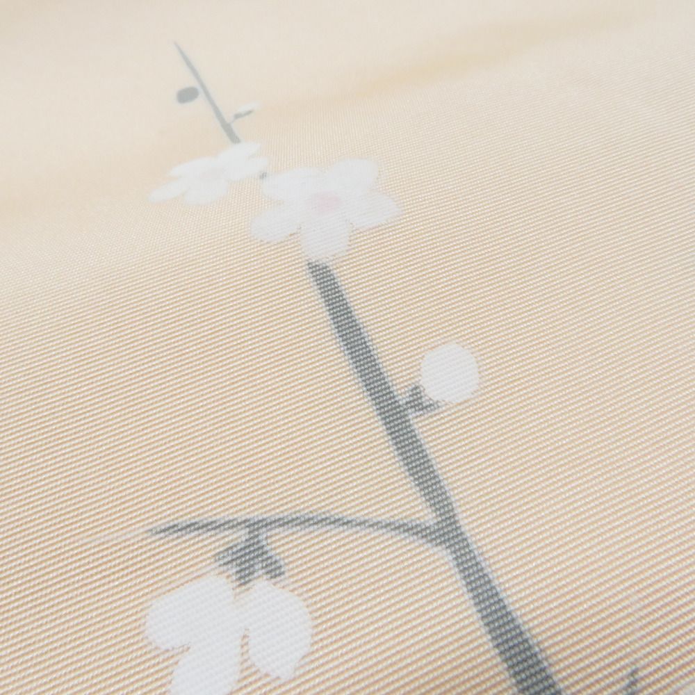 名古屋帯 正絹 塩瀬 友禅染 椿文様 お太鼓柄 九寸帯 ベージュ色 橙色