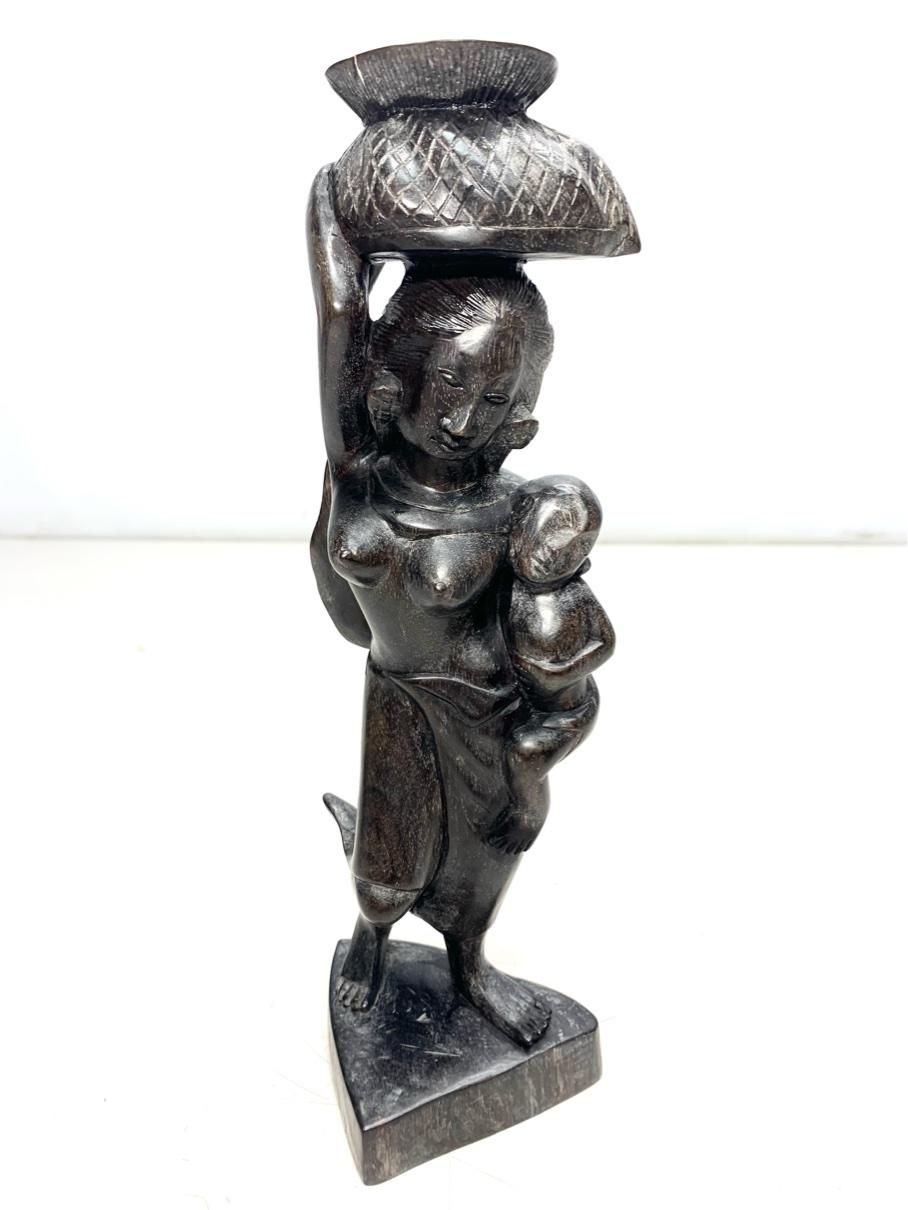 貴重 女性像 木彫り人形 バリ インドネシア 彫刻 民芸品 当時物