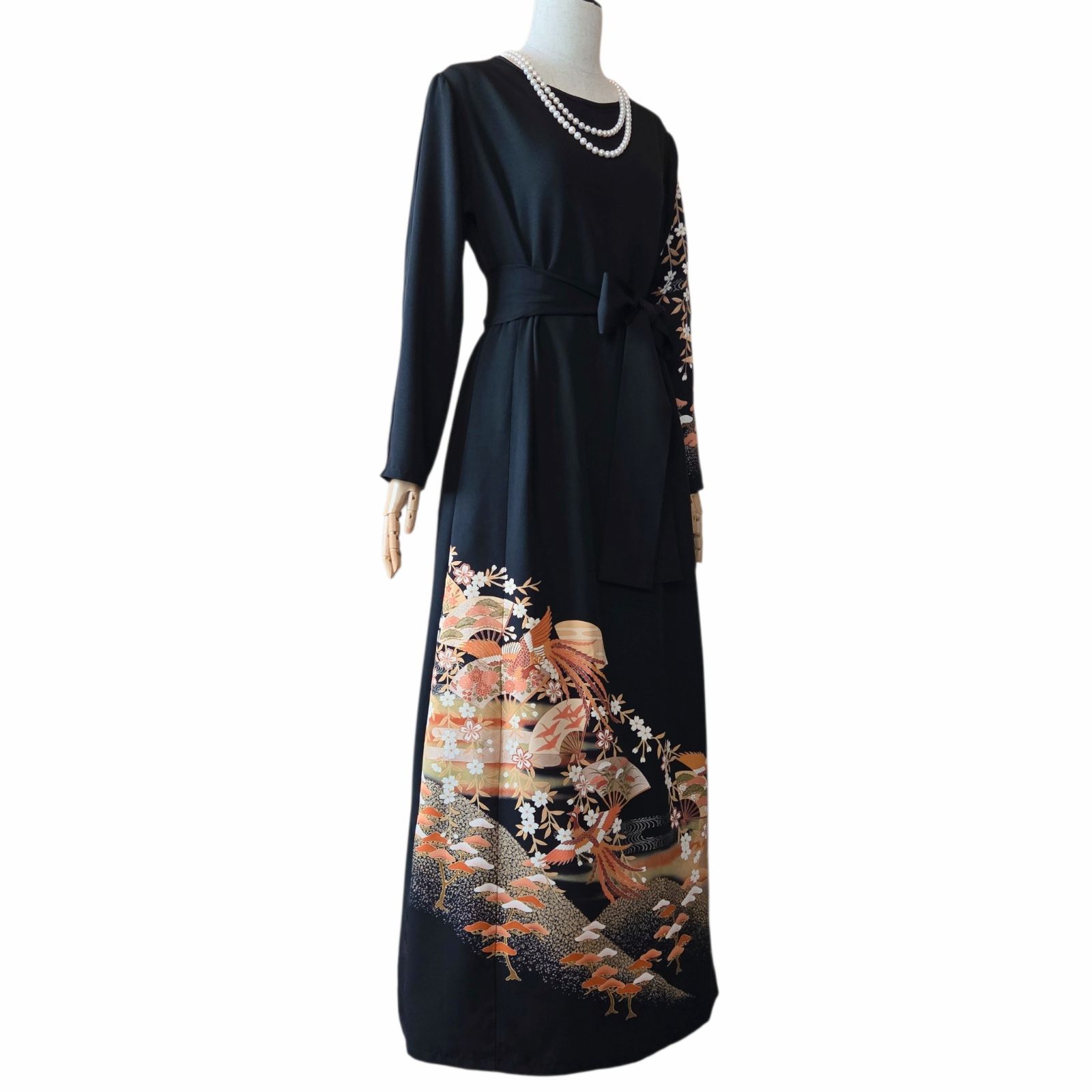 着物リメイク　ギャザー　ワンピース　振袖　ドレス　ロング　フレア　金銀彩　暈染 着物リメイク ギャザー ワンピース 振袖 ドレス ロング フレア 金銀彩