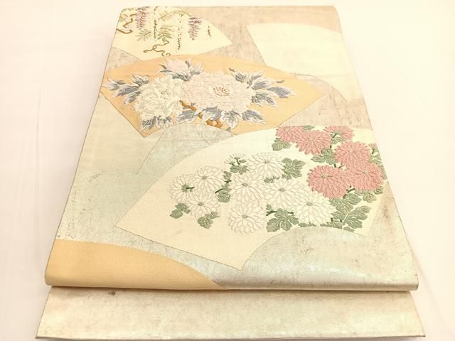 平和屋着物◎太鼓柄袋帯 唐織 地紙花文 金糸 引箔 正絹 逸品