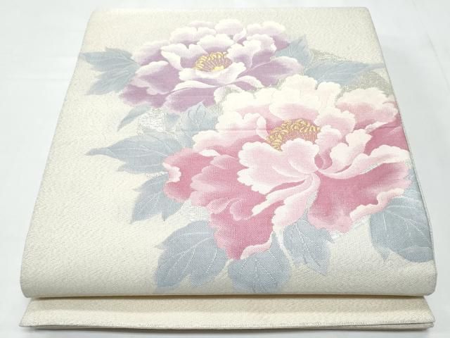 平和屋着物◎太鼓柄袋帯 綴れ 牡丹 金銀糸 正絹 逸品 未使用