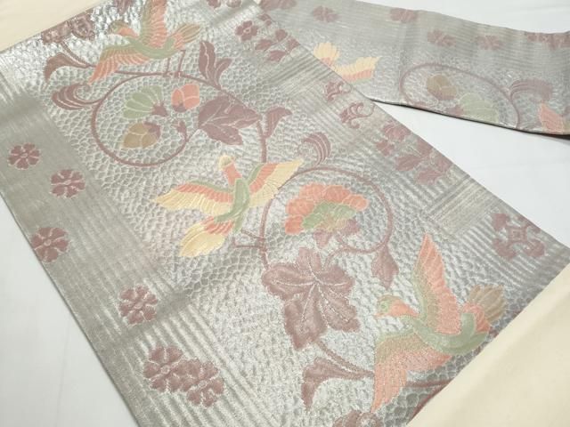 平和屋着物◎九寸名古屋帯 更紗花鳥唐草文 金銀糸 正絹 逸品
