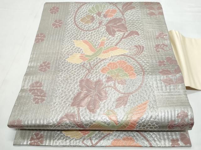 平和屋着物◎九寸名古屋帯 更紗花鳥唐草文 金銀糸 正絹 逸品