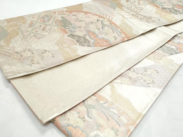 平和屋着物◎佐賀錦 六通柄袋帯 檜扇鳳凰花文 金銀糸 正絹 逸品