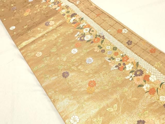 平和屋着物◎佐賀錦 六通柄袋帯 唐織 草花間道 金糸 正絹 逸品