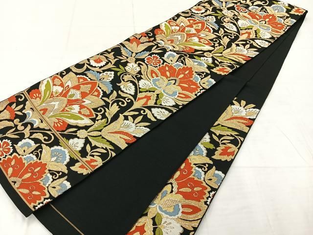 平和屋着物◎太鼓柄袋帯 更紗花文 正絹 逸品 AABA7330dt 平和屋着物