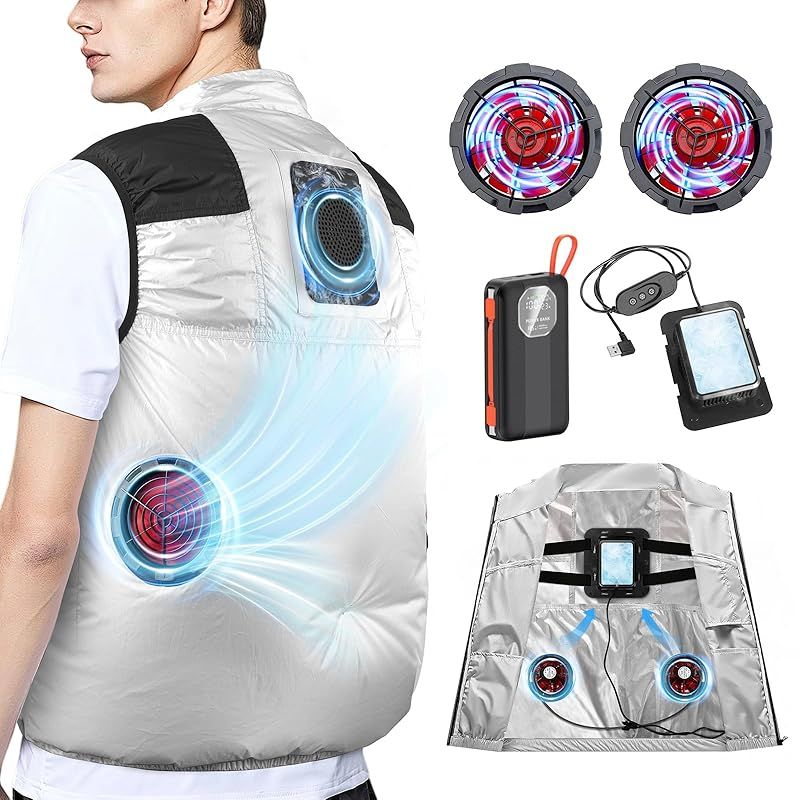 Kemolpo 空調作業服 ファン付きペルチェベスト バッテリーセット 2025夏新モデル 暴風ファンと冷却プレートW冷感 20000 mAh大容量 強力送風 3段階風量 最大17時間連続使用 遮熱 UVカット 撥水加工 熱中症対策 男女兼用 0
