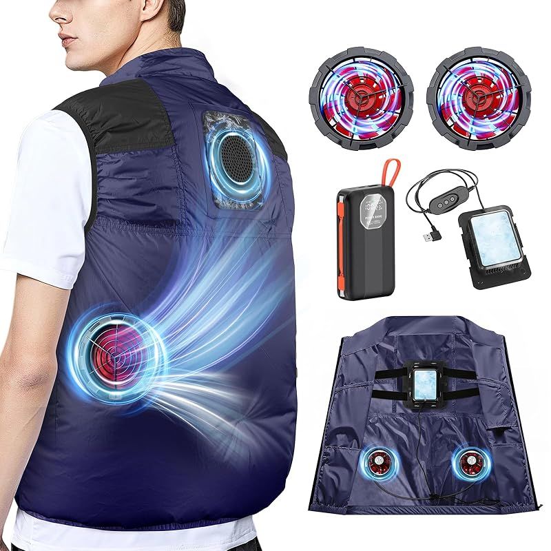 Kemolpo 空調作業服 ファン付きペルチェベスト バッテリーセット 2025夏新モデル 暴風ファンと冷却プレートW冷感 20000 mAh大容量 強力送風 3段階風量 最大17時間連続使用 遮熱 UVカット 撥水加工 熱中症対策 男女兼用 1