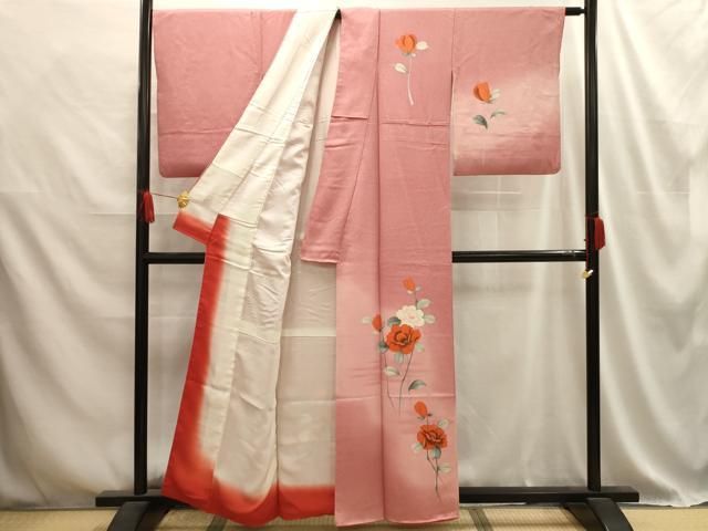 平和屋着物□江戸小紋 訪問着 草花文 暈し染め 銀彩 正絹 逸品