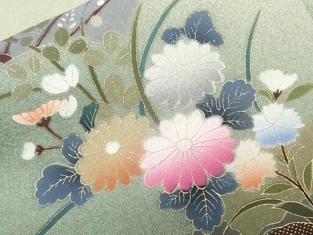 平和屋着物□訪問着 地紙御所車枝花文 暈し染め 金彩 正絹 逸品 未使用