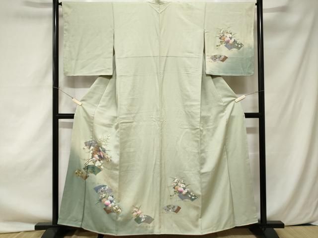 平和屋着物●訪問着　地紙御所車花文　ロング丈　正絹　逸品　AABD7660ck 平和屋着物□訪問着 地紙御所車枝花文 暈し染め 金彩 正絹 逸品 未使用