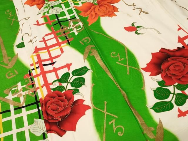 平和屋着物○小振袖 二尺袖 草花文 薔薇 バラ 暈し染め