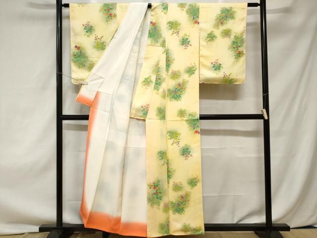 平和屋着物□上質な小紋 草花文 暈し染め 金彩 正絹 逸品 未使用